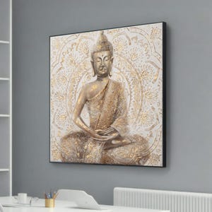 Golden Buddha Canvas - Intricate Mandala Design - Spiritual Meditation Art