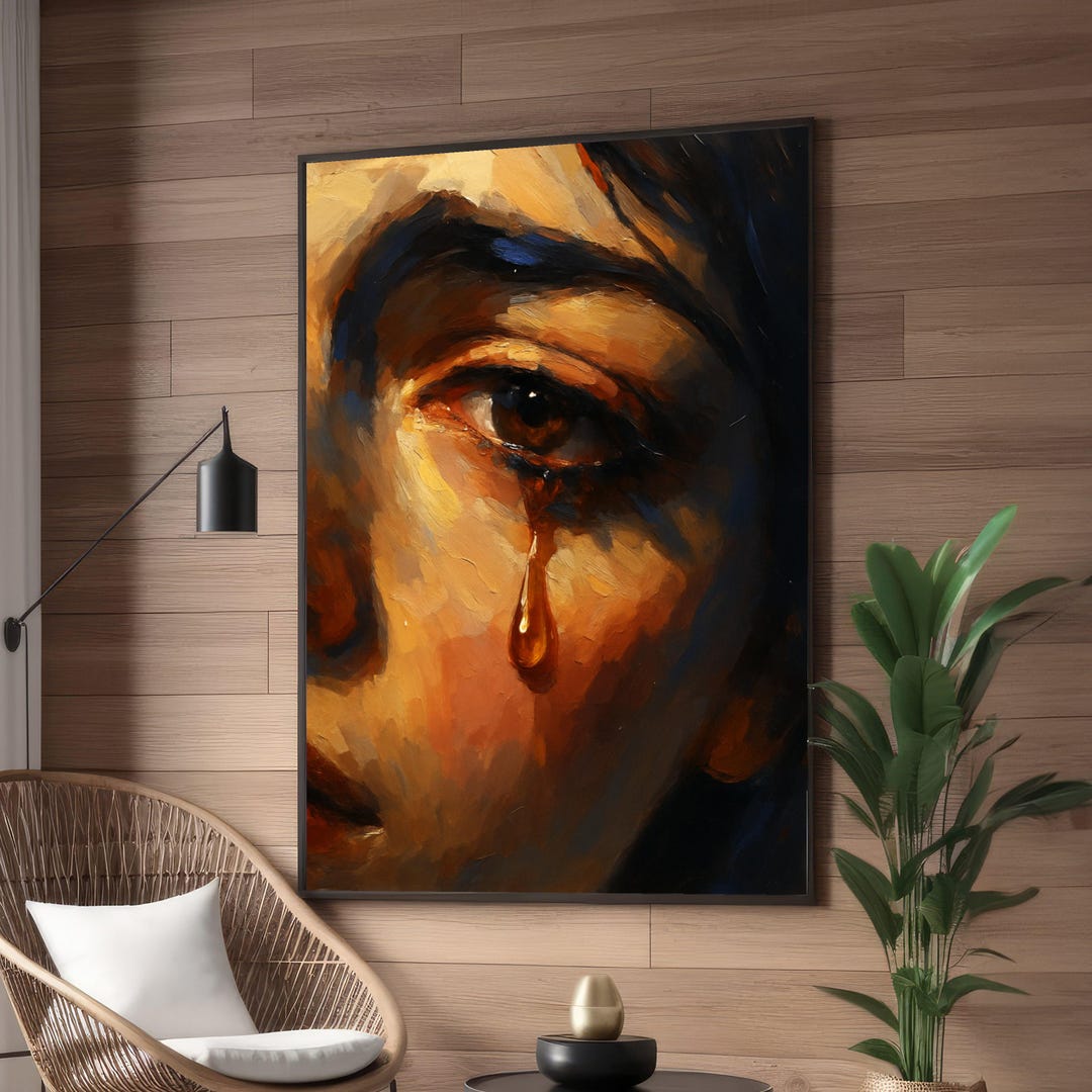 Emotional Close-up Portrait Canvas, Crying Eye Wall Art, Expressive ...