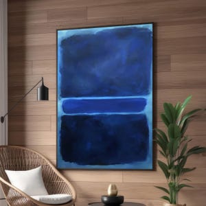 Mark Rothko Inspired Abstract Canvas Art - Deep Blue & Black Color Field Painting - Minimalist Contemporary Wall Decor for Living Room