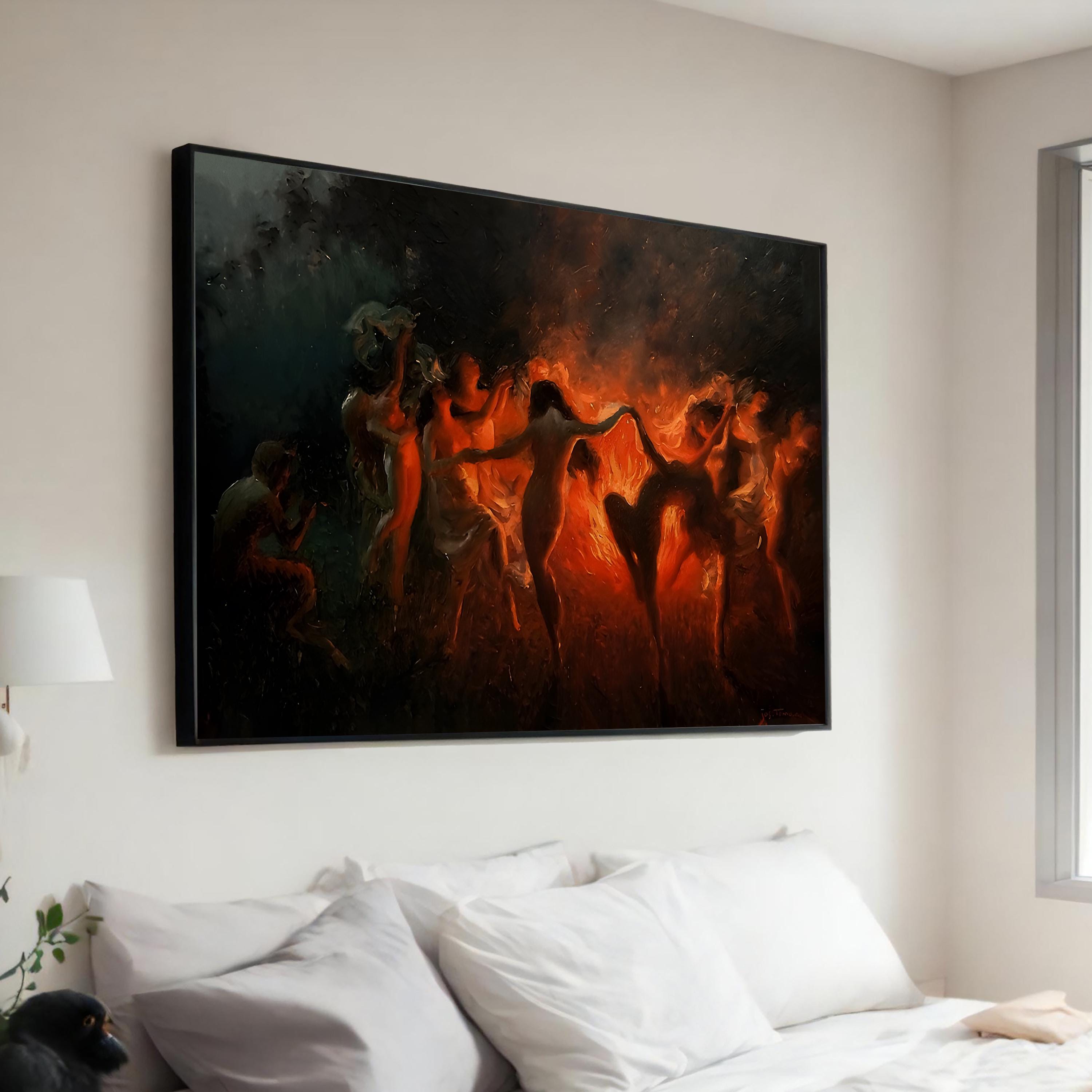 Fire Dance by Joseph Tomanek Canvas Print - Ethereal Ritualistic Art - Warm and Mysterious Wall Decor for Living Room, Bedroom, or Office