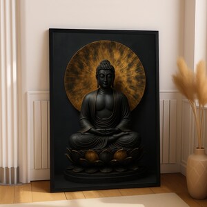 Golden Halo Buddha Wall Art – Serene Zen Canvas Print for Meditation Room – Peaceful Spiritual Decor