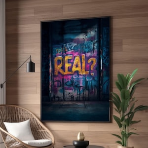Urban Graffiti Art, Bold &quot;REAL?&quot; Street Style Canvas, Colorful Wall Decor, Contemporary Urban Canvas Art, Ready to Hang Home Decoration