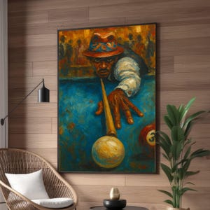 Vintage Billiards Player Canvas, Retro Pool Game Art, Colorful Bar Scene Painting, Sports Wall Art, Home Game Room Decor