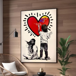 Heart Graffiti Street Art Canvas | Minimalist Love Wall Art | Banksy-Inspired Urban Decor for Modern Spaces