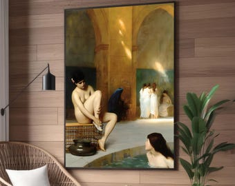 Jean-Léon Gérôme Women at the Roman Baths - Luxurious Orientalist Canvas Print - Serene Bathhouse Scene for Classic and Elegant Home Decor