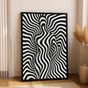 Black and White Optical Illusion Art – Abstract Female Silhouette Canvas – Modern Minimalist Line Wall Decor