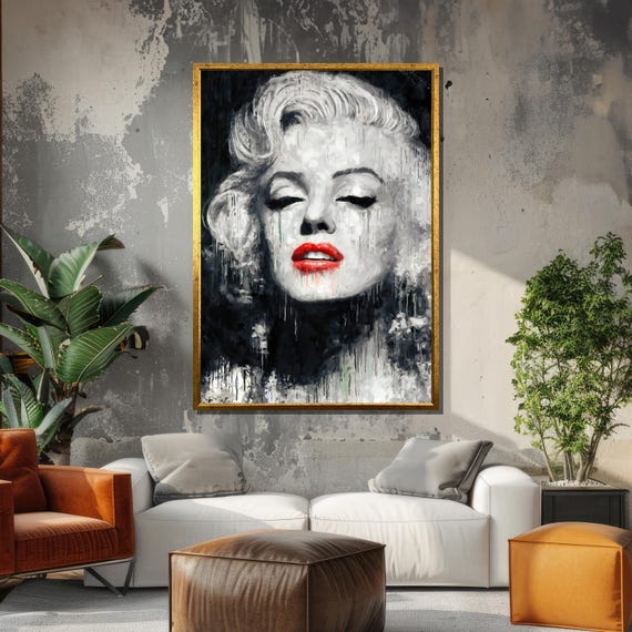 Marilyn Monroe Black And White Red Lips Diamond Dust Adds Astonishing
