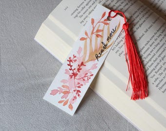 Read More Watercolour Bookmark - Red florals