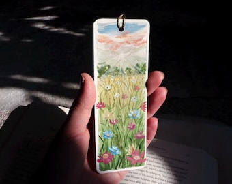 Hand- painted Golden hour Flower fields Watercolour Bookmark