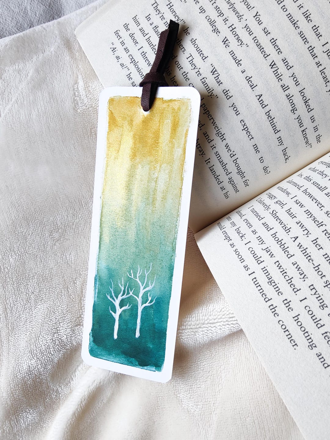 Watercolour Bookmark - Gold + Blue Gradient - Etsy