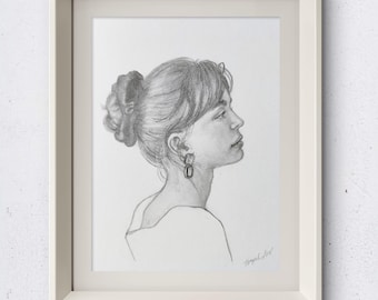 Custom Hand-Drawn Graphite Portrait, Personalized Gift (5x7)