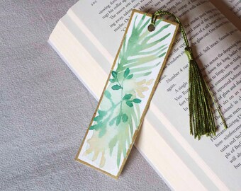 Watercolour Bookmark - Green + Gold florals
