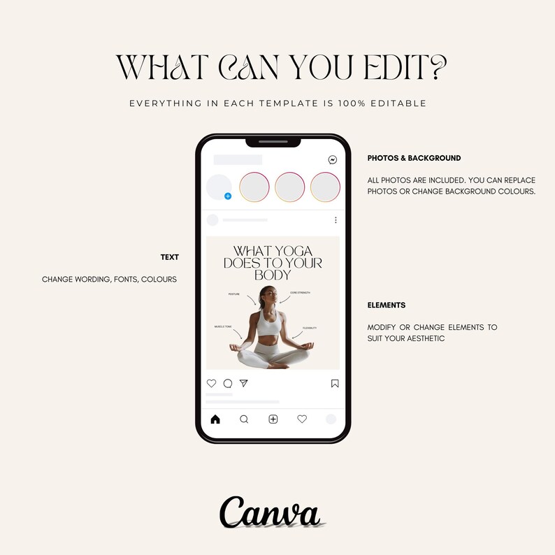 May include: A mobile phone screen displaying a social media post about the benefits of yoga. The post features a woman in a white yoga outfit sitting in a lotus position with the text "What yoga does to your body" above her. The post also includes a graphic with the benefits of yoga listed around the woman.