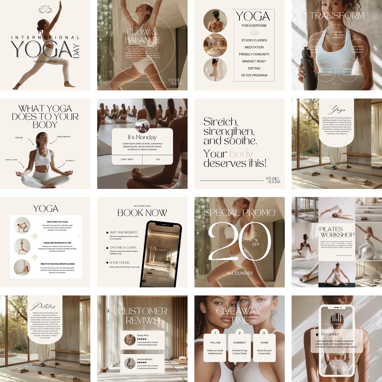Pilates Coach Instagram Post Templates Pilates Yoga Instagram Templates ...