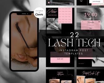 Plantilla de Instagram para artista de Lash Tech Publicación de Instagram sobre levantamiento de pestañas Redes sociales de Lash Tech Instagram de Lash Tech Publicación de extensión de pestañas Plantilla Canva