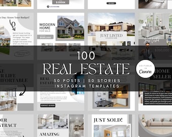 100 Real Estate Instagram Post + Story Luxury Realtor Templates Real Estate Marketing Real Estate Social Media Template Canva Template