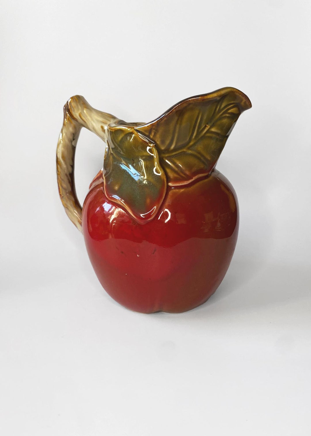 Vintage Ceramic Apple Pitcher With Handle Glazed Pottery - Etsy