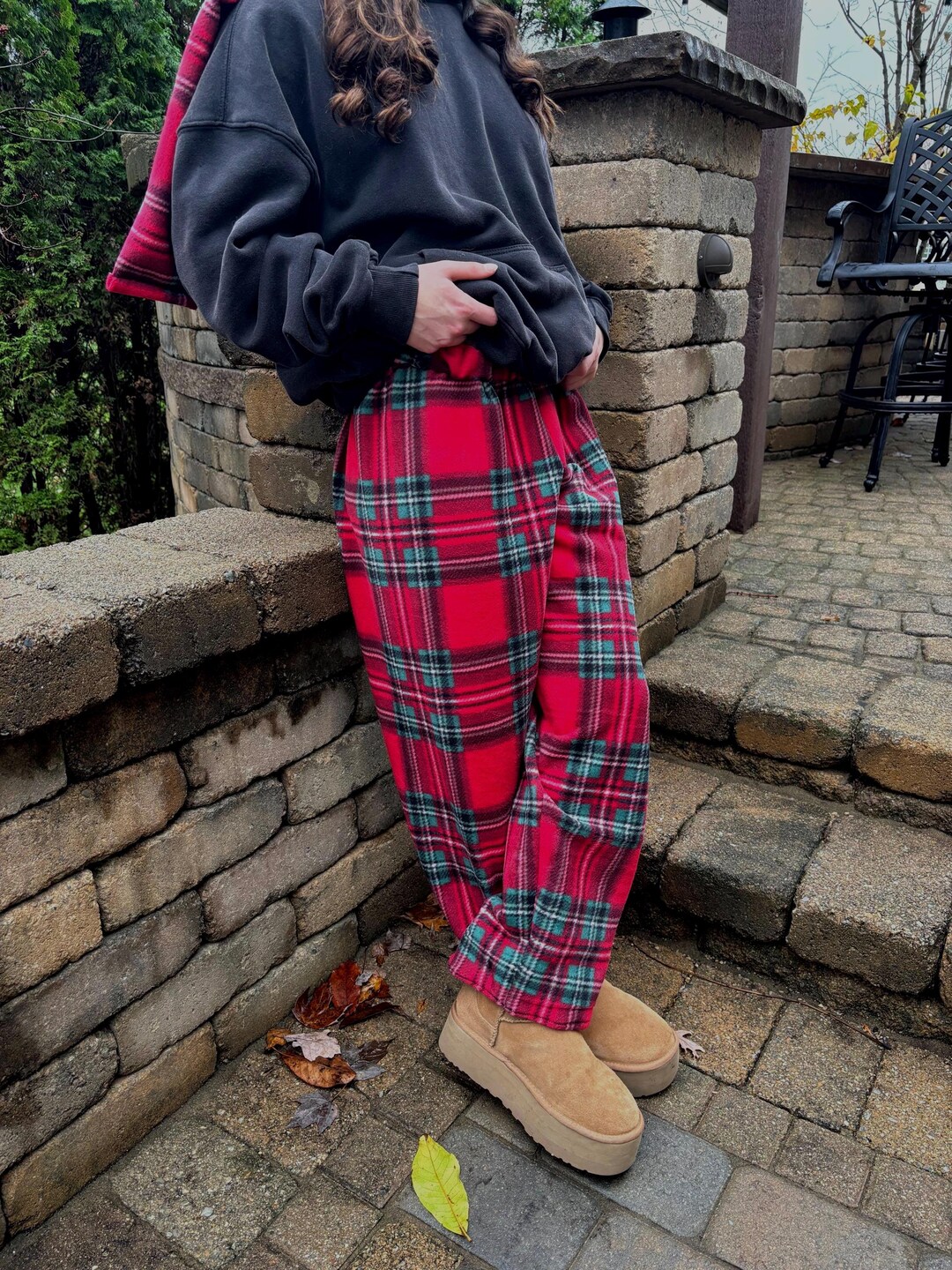 Cozy Red Plaid Short Sleeve Pajama Pant Set main image 1