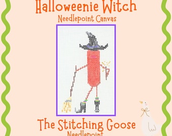 Halloweenie Witch Needlepoint Canvas