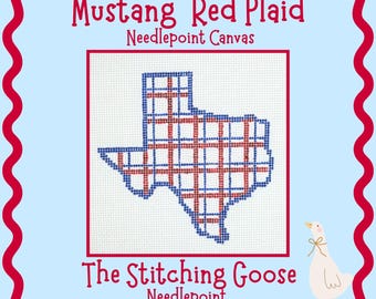 SMU Mustang Red & Blue Plaid Needlepoint Canvas