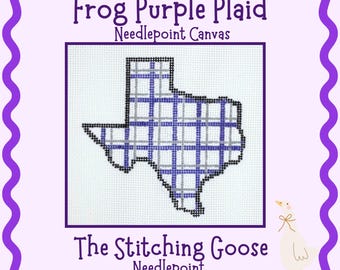 Frog Purple Plaid Needlepoint Canvas