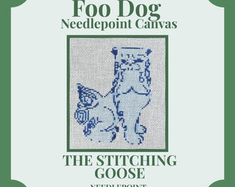 Blue Foo Dog Needlepoint Canvas