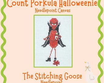 Count Porkula Halloweenie Needlepoint Canvas