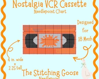 Nostalgia VCR Cassette Needlepoint or Cross Stitch Chart