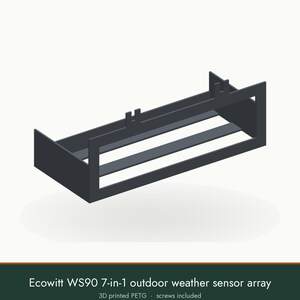May include: A dark gray 3D printed PETG mounting bracket for an Ecowitt WS90 7-in-1 outdoor weather sensor array. The rectangular frame features two vertical attachment tabs on the top edge and two horizontal support bars across the center.