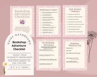 Desafío de aventura en librería / Lista de lectura en colores pastel / Diario imprimible de niña suave / Plantilla de Canva Daisy Daydreams, regalo para amantes de los libros