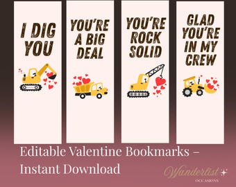 Marcapáginas editables de San Valentín para niños / San Valentín imprimibles para el aula / San Valentín sin dulces / Descarga instantánea