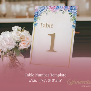 Hydrangea Table Numbers Template • Blue Floral Wedding Table Signs 1–20 • Printable Canva Table Numbers • Instant Download Decor