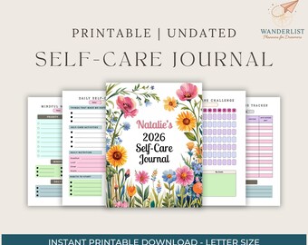 Diario de autocuidado imprimible 2026 / Planificador de bienestar para mujeres / Seguimiento de mindfulness y salud mental / Editable en Canva