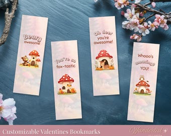 Marcapáginas editables de San Valentín para niños de Forest Friends / Parte 1 / San Valentín imprimible para el aula / San Valentín sin dulces / Descarga instantánea