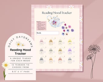 Rastreador de estado de ánimo de lectura Daisy Daydreams / Página de diario de libro para niña suave / Descarga imprimible y digital / Plantilla de Canva pastel / Planificador literario