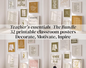 Back To School Printable Classroom Posters Bundle | 32 Trendy Teacher Wall Art Prints for School Decor & Student Motivation