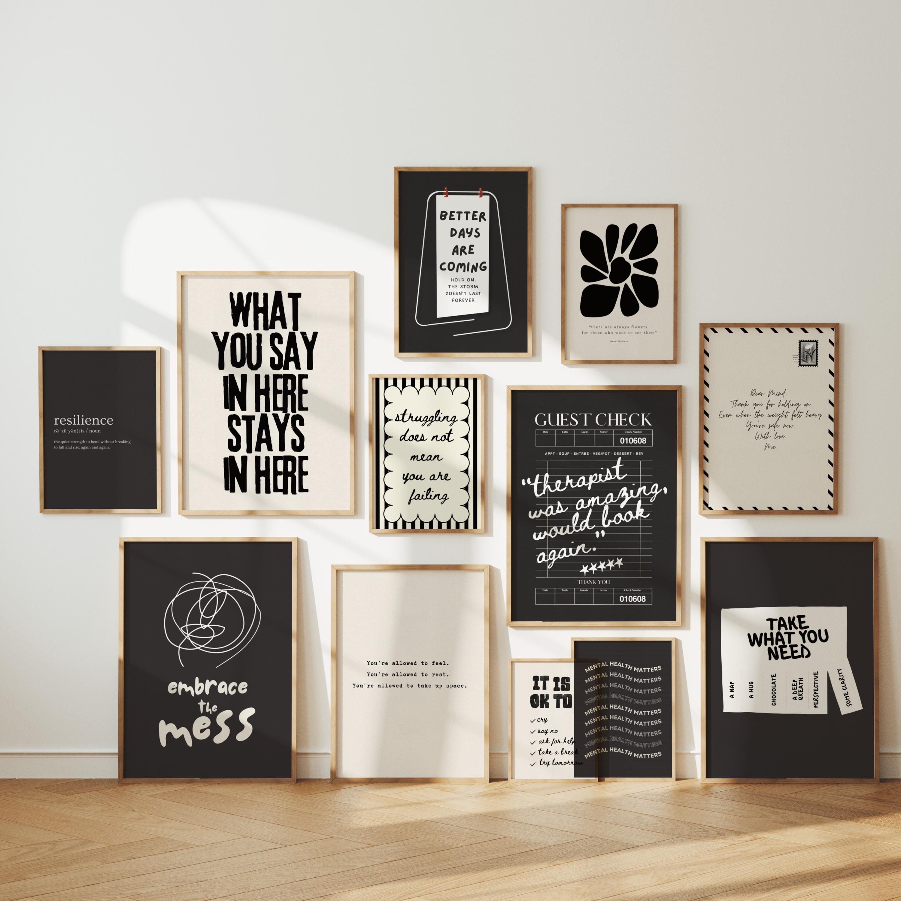 12 Mental Health Wall Art Prints, Black and White Therapy Poster Bundle ...