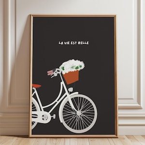 Afdrukbare Franse muurkunst La Vie est Belle romantisch citaat print bevestiging digitale poster handgetekende illustratie appartement decor