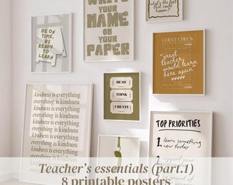 Classroom Posters Bundle Set of 8 – Motivational, Fun and Reminder Wall Art for Middle School, High School and Homeschool Decor