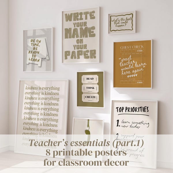 Classroom Posters Bundle Set of 8 – Motivational, Fun and Reminder Wall Art for Middle School, High School and Homeschool Decor