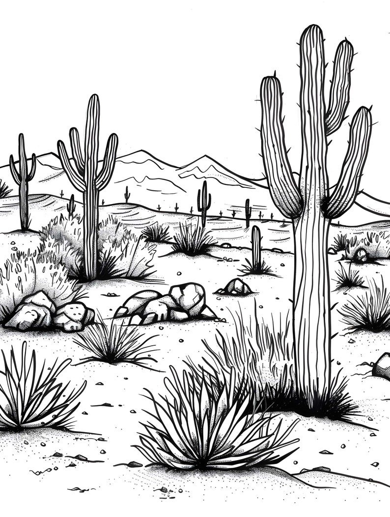 Desert Landscape 10 Printable Coloring Pages Unique Illustrations ...