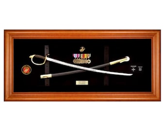 Walnut Frame Sword Display Case with an LED light