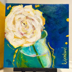 6x6 Rose Painting: Small Floral Still Life Art on Canvas
