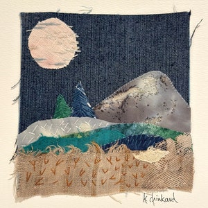 Embroidery Wall Art, Landscape Embroidery, Hand Stitching, Textile Wall Art, Handmade, 8x8