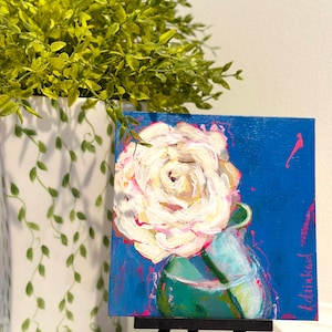 6x6 Rose Wall Art, Small Rose Painting, Painting on Canvas, Mini Paintings, Still Life Art, Small Original Art, Original Paintings, Florals