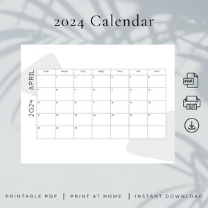 2024 Calendar 2024 Monthly Planner Landscape Elegant Monthly Calendar Sunday & Monday Start 2024 A4 Letter Size Wall Calendar PRINTABLE PDF