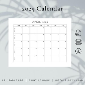 2025 Calendar 2025 Monthly Planner Landscape Elegant Monthly Calendar Sunday & Monday Start 2025 A4 Letter Size Wall Calendar PRINTABLE PDF
