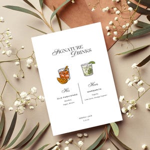 Signature Cocktail Sign, Signature Drink Sign, Bar Menu, Wedding Drink Sign, His and Her Drinks, Bride and Groom Drink, Editable Template