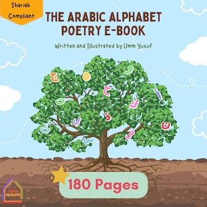 Książka z poezją alfabetu arabskiego dla dzieci, edukacja, nauka języka arabskiego, Koran dla dzieci, prezent muzułmański, pomysły na prezenty islamskie