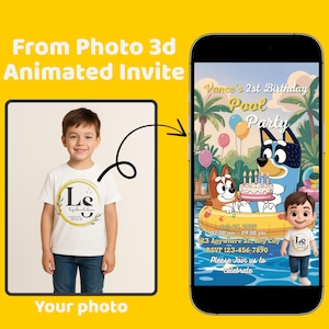 Personalized Editable Blue Puppy Pool Party Invitation | Custom Video Birthday Template for Kids | Digital Summer Dog-Themed Party Invite